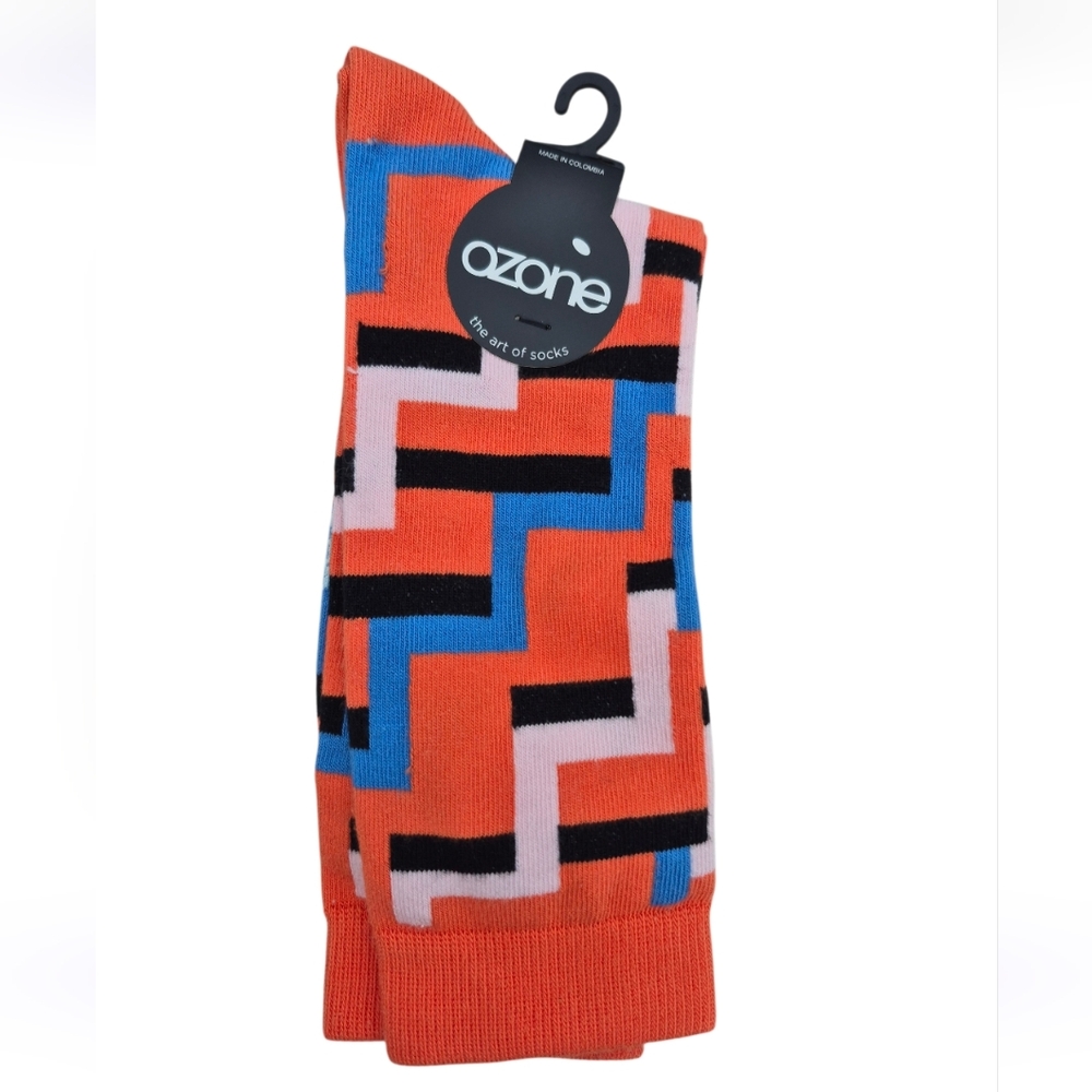 Men's Geometric Orange Socks By Ozone